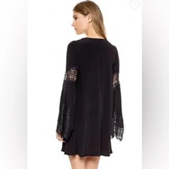 Mossimo Long Bell Sleeve w/ Lace Black Dress Size L/XL - Picture 5 of 12